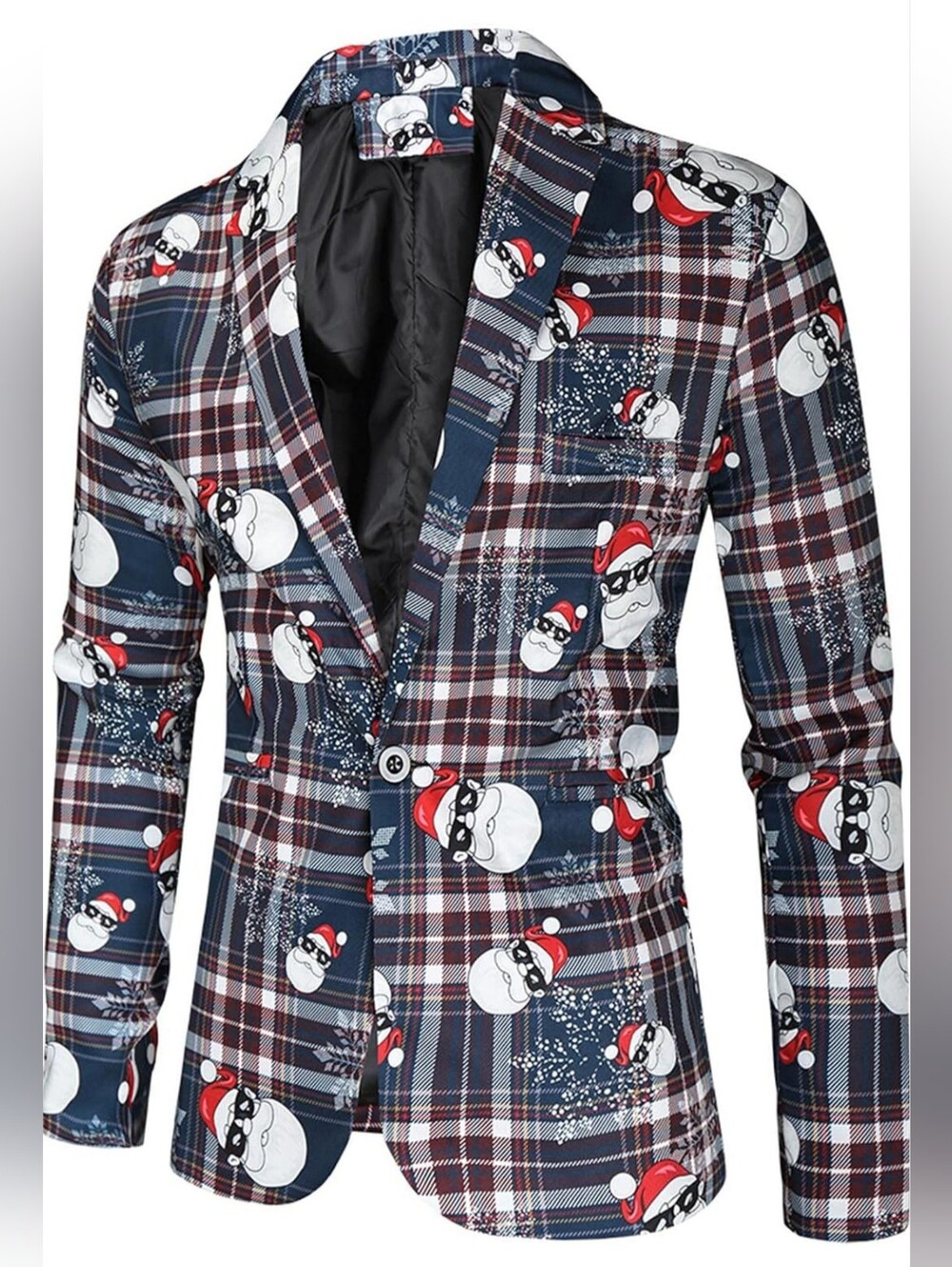 Mens Large Novelty Christmas Plaid Blazer Cool Santa Print